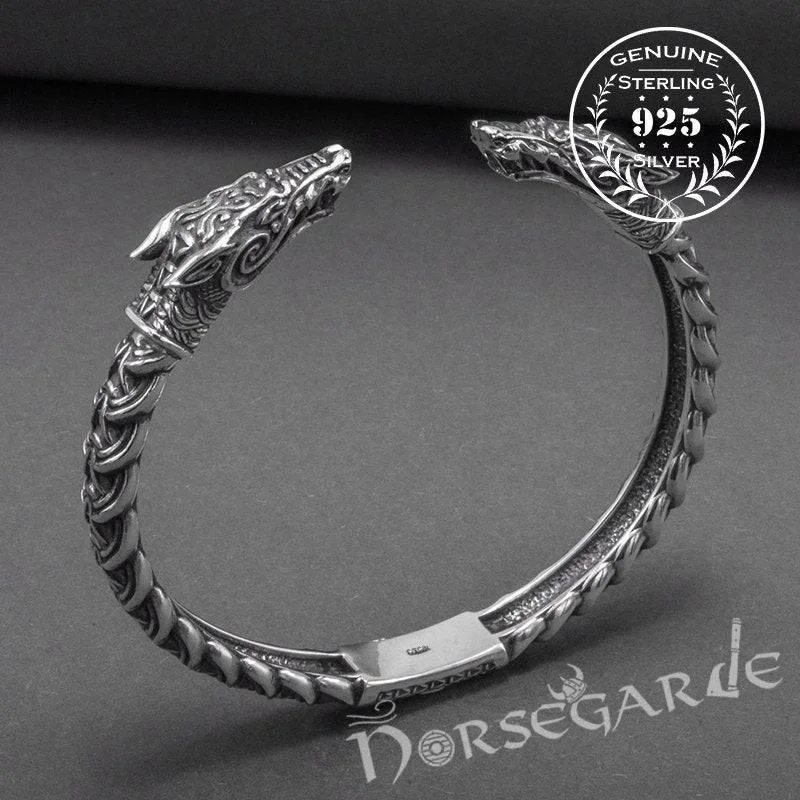 silver bangles for women -Handcrafted Fenrir Wolf Torc Bracelet - Sterling Silver