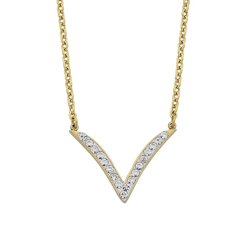 unique necklaces for women -Yellow Stainless Steel Crystal V Necklace