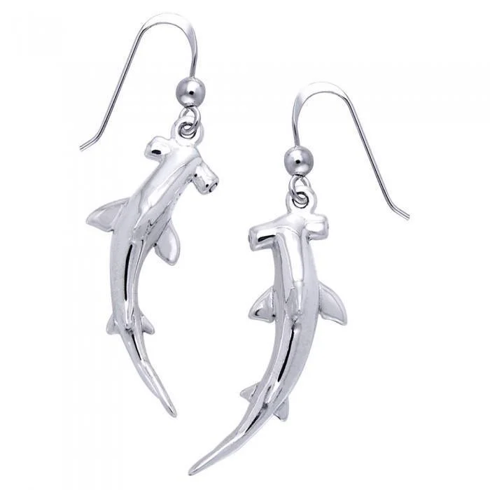 elegant earrings for women -Swim freely with the hammerhead sharks ~ Sterling Silver Jewelry Hook Earrings TER1117