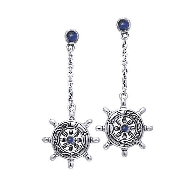 bold earrings for women -Celtic Knots Silver Ship's Wheel Earrings TER036