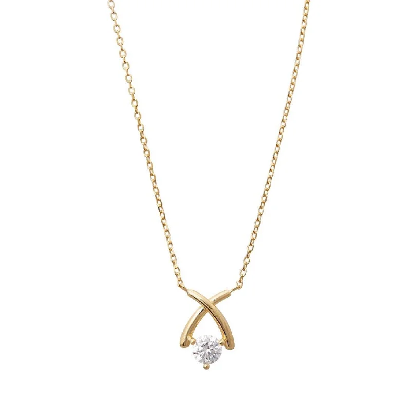 gold chain necklaces for women -X O Cubic Zirconia Necklace in 9ct Yellow Gold Silver Infused