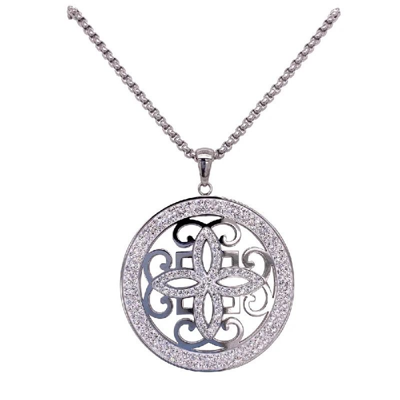 chunky necklaces for women -Stainless Steel Pave Crystal Disc Necklace