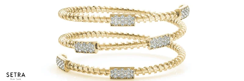 women’s cuff bangles -FINE 14K GOLD OPEN TWIST BANGLE DIAMOND BRACELET