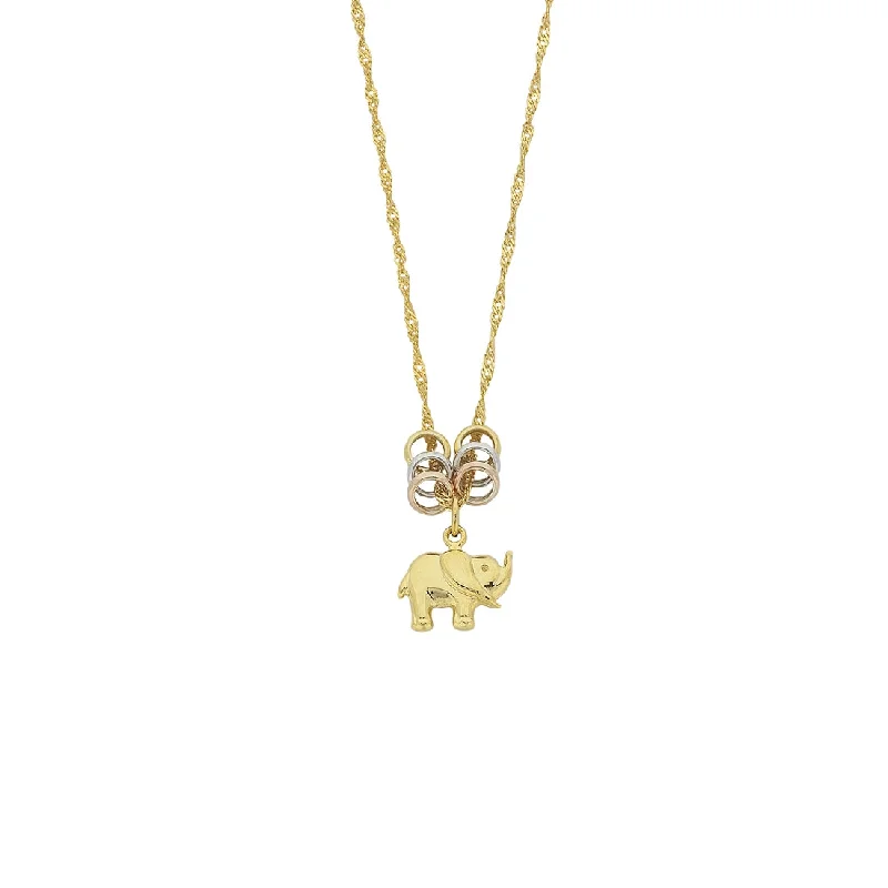 symbolic necklaces for women -9ct Yellow Gold Silver Infused Elephant and Lucky Rings Necklace