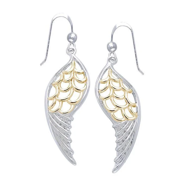 sparkling hoop earrings for women -Feel the Angel’s Gentle Wings ~ Silver and Gold Jewelry Dangling Earrings MER1131