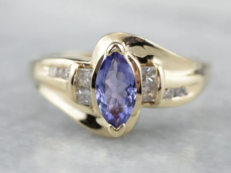 large solitaire engagement rings -Marquise Tanzanite and Diamond Ring