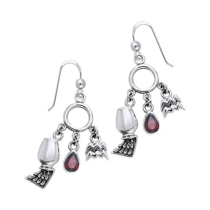 bold earrings for women -Aquarius Silver Astrology Earrings TER882