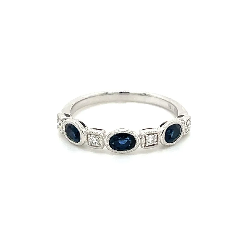 affordable engagement ring sets -Oval Sapphire and Diamond Band in 14 Karat White Gold