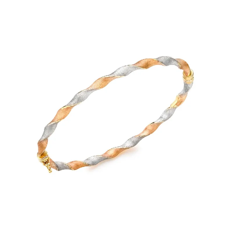 women’s chunky bracelets -9K 3-Colour Gold Satin Twist Bangle