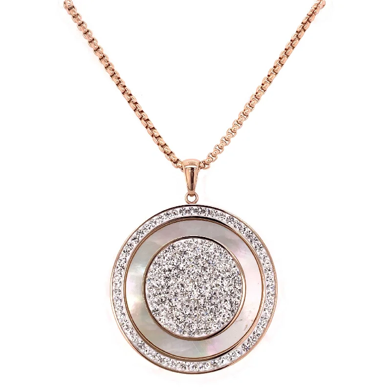 crystal charm necklaces for women -Stainless Steel Rose Mother of Pearl Disc Necklace