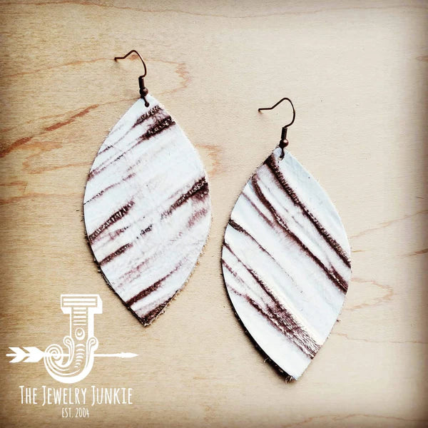 elegant earrings for women -Leather Oval Earring-White Chateau