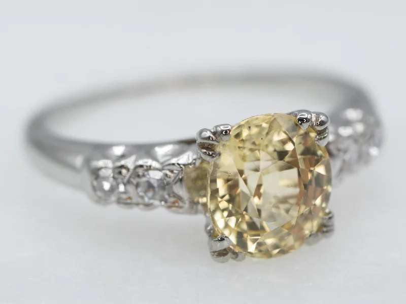 wedding bands and engagement rings for women -Retro Era Yellow Sapphire and Diamond Ring