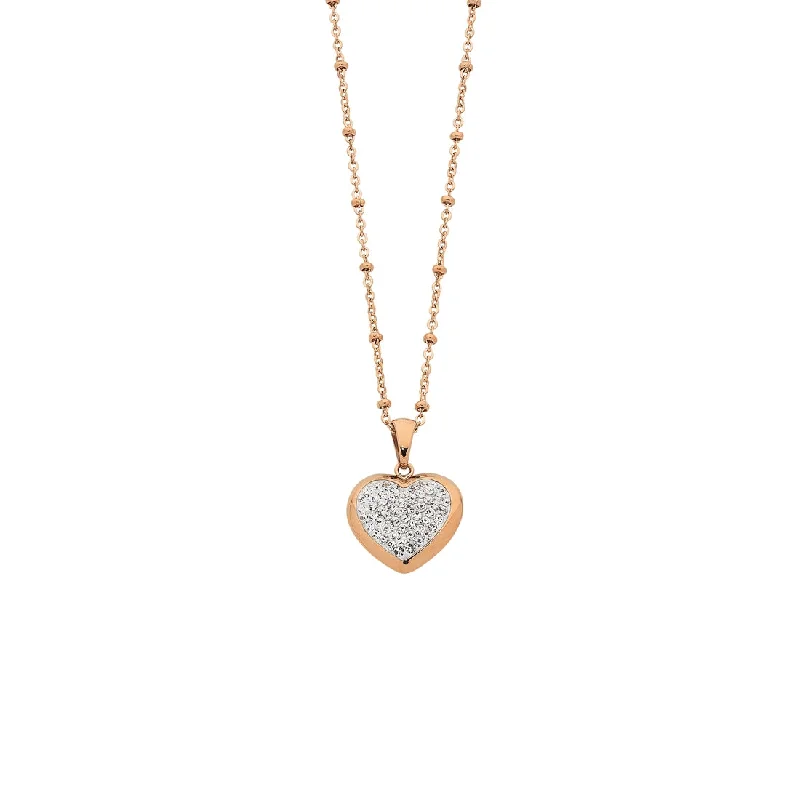 romantic necklaces for women -Rose Stainless Steel Crystal Pave Heart Necklace