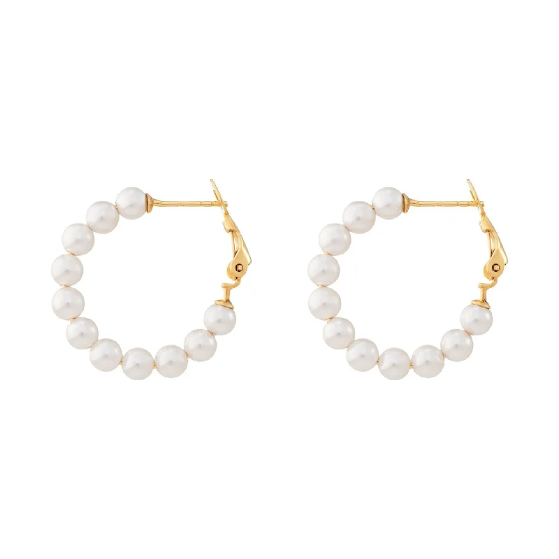 diamond earrings for women -Pearl Hinged Hoop Earrings - Silver Gold Plated