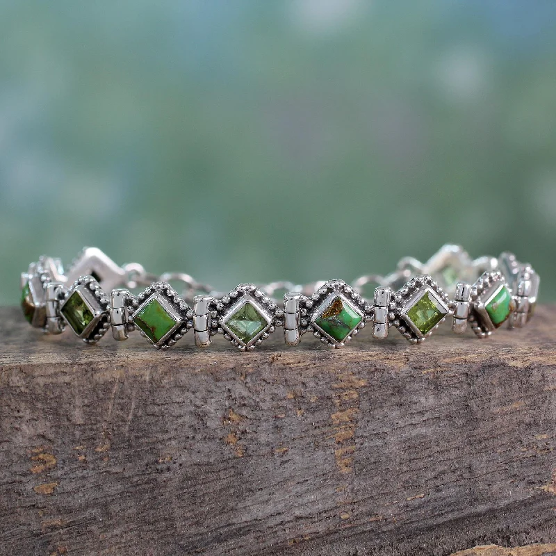 diamond bracelets for women -Bollywood Forest Peridot Turquoise & Silver Bracelet