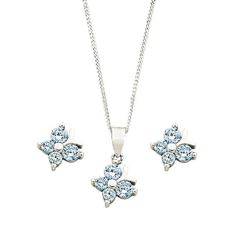 classic diamond necklaces for women -Children's Sterling Silver Blue Butterfly Earring & Necklace Set