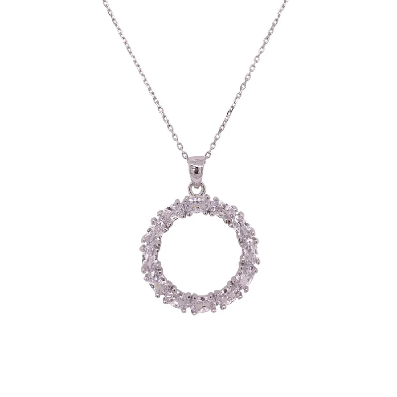 large statement necklaces for women -Sterling Silver Cubic Zirconia Open Circle Necklace