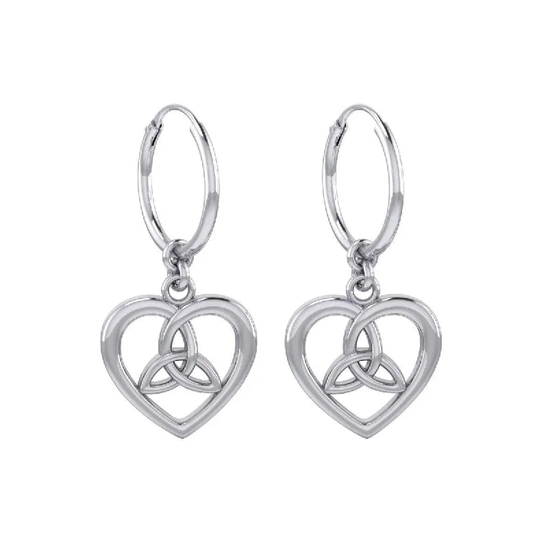 designer diamond earrings for women -Celtic Trinity Heart Silver Hoop Earrings TER2105