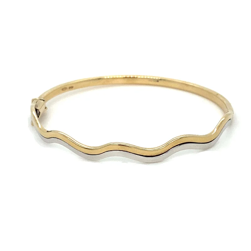 fashion bracelets for women -9K Yellow & White Gold Wavy Bangle