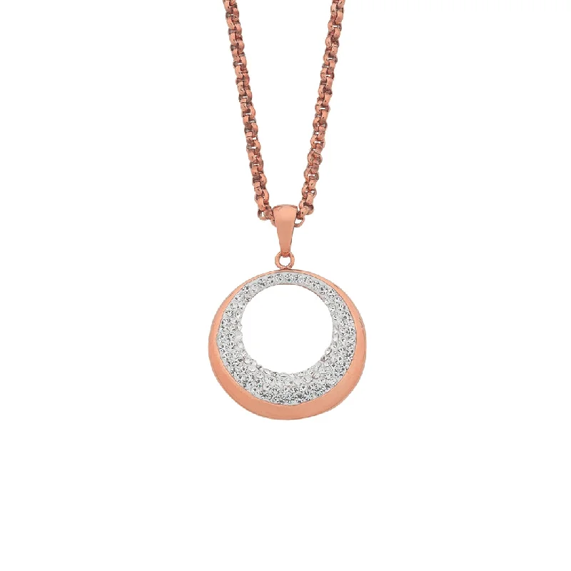 stylish necklaces for women -Rose Stainless Steel Open Circle Crystal Necklace