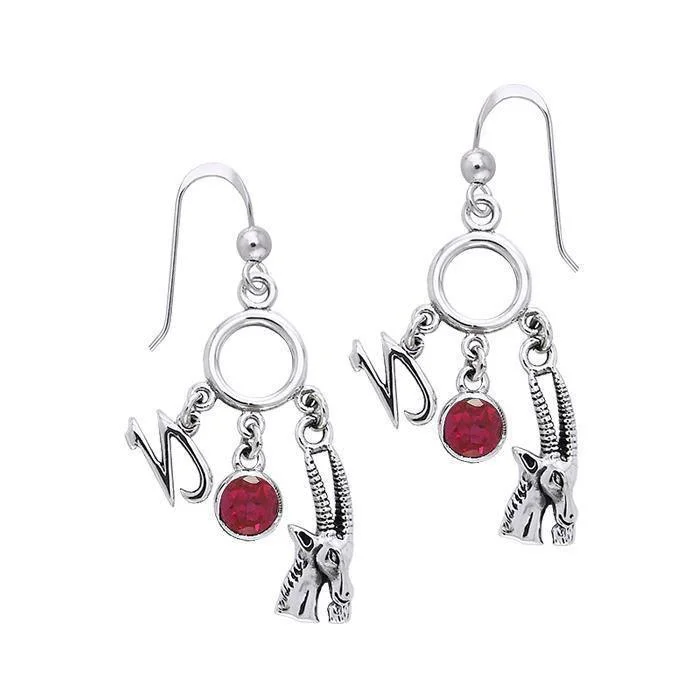 artistic earrings for women -Capricorn Zodiac Symbol Silver Earring TER881