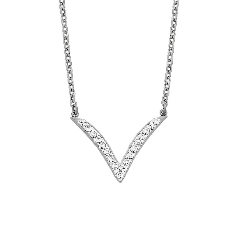 sapphire necklaces for women -Stainless Steel White Crystal V Necklace