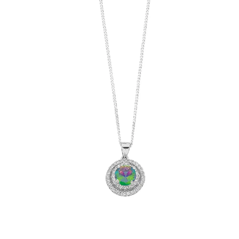 choker necklaces for women -June Birthstone Sterling Silver Mystic Cubic Zirconia Halo Necklace