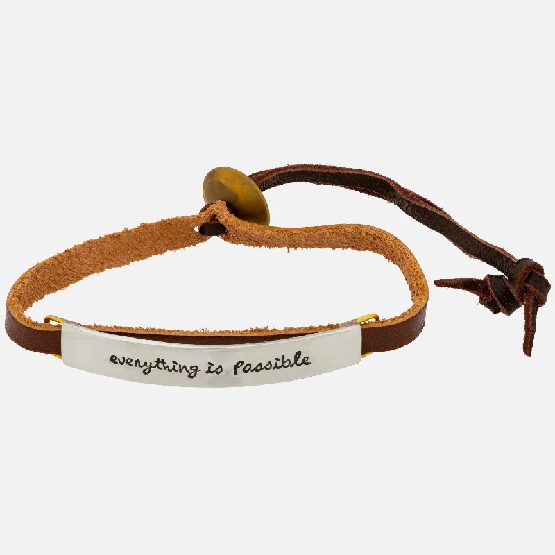 women’s party bangles -Everything Is Possible Silver & Leather Bracelet