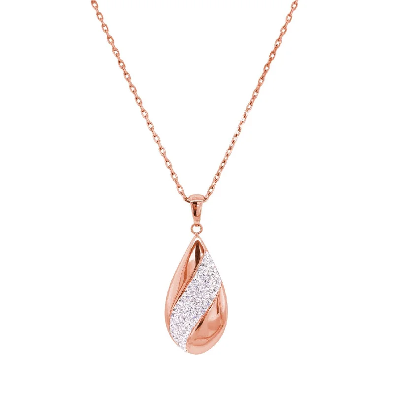 personalized birthstone necklaces for women -Rose Stainless Steel Pave Crystal Teardrop Necklace