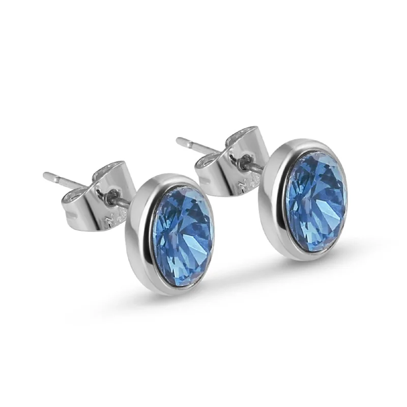 simple earrings for women -Dark Blue Stone Stud Earrings - Sterling Silver