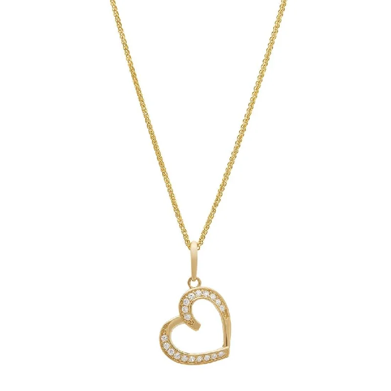 bohemian necklaces for women -Cubic Zirconia Floating Heart Pendant Necklace in 9ct Yellow Gold