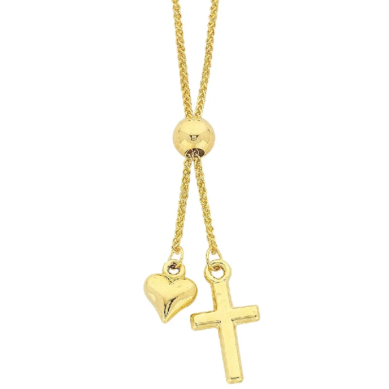 delicate crystal necklaces for women -9ct Yellow Gold Silver Infused Heart and Cross Charm Necklace