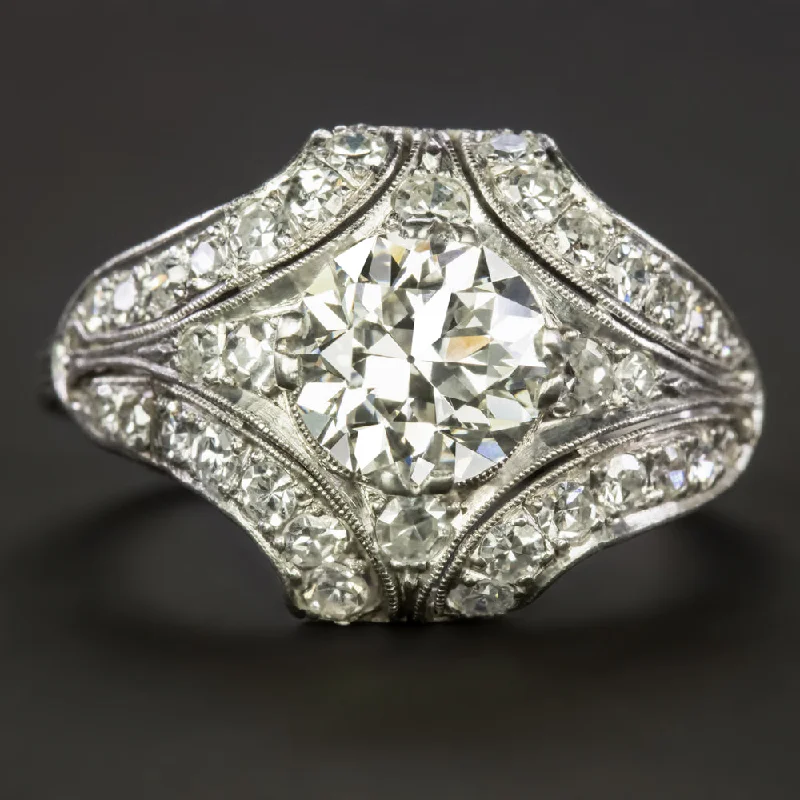 unique engagement rings with gemstones -1940 VINTAGE DIAMOND RING GIA CERTIFIED H VS PLATINUM 1.65ct ENGAGEMENT COCKTAIL