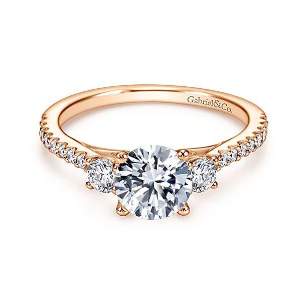 solitaire diamond engagement rings -3-Stone Prong Set Round Diamond Ring 14K Rose Gold 13A