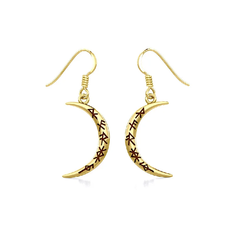 women’s chandelier earrings -Crescent Moon with Meaningful Bind Runes Gold Earrings GER1955