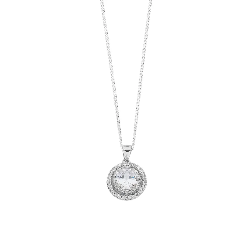 gemstone necklaces for women -April Birthstone Sterling Silver White Cubic Zirconia Halo Necklace