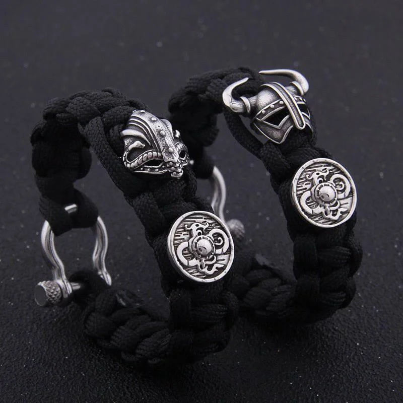 rose gold bangles for women -Shield and Helm Paracord Bracelet - Stainless Steel