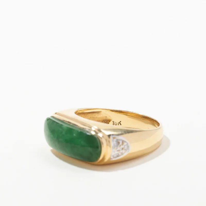 bridal set engagement rings -18k Yellow Gold Jadeite & Diamond Ring | 3.80ct, 0.06ctw | SZ 9.5