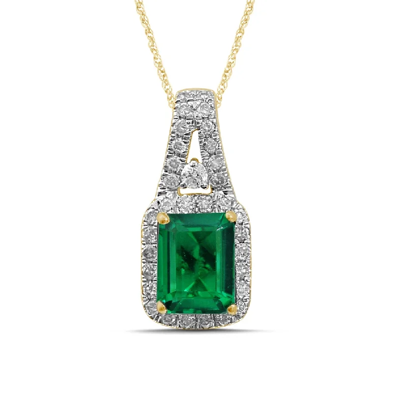 gold necklaces for women -9ct Yellow Gold 0.33ct Diamond & Created Emerald Pendant