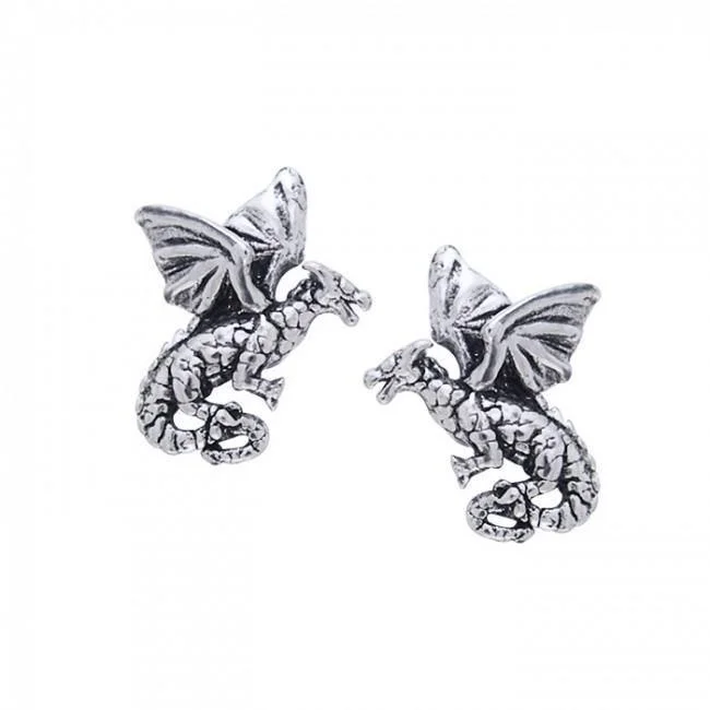 creative earrings for women -Flying Dragons Sterling Silver Post Earrings TE1156