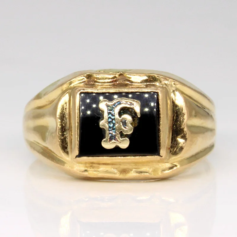 Black Onyx 'F' Initial 18K Signet Ring | 0.70ct | SZ 8.5 |