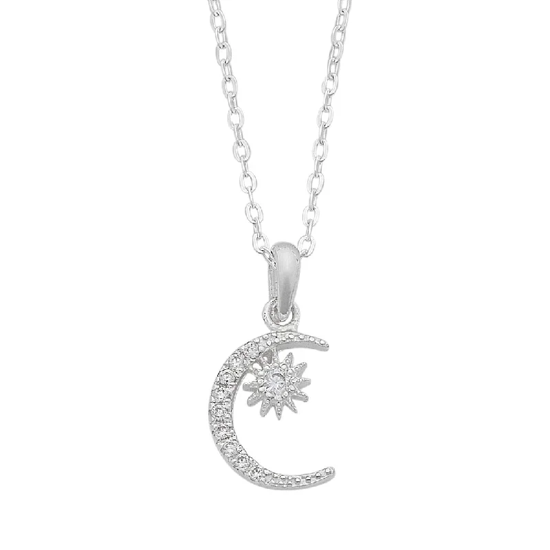 charm pendant necklaces for women -45cm Cubic Zirconia Moon and Sun Necklace in Sterling Silver