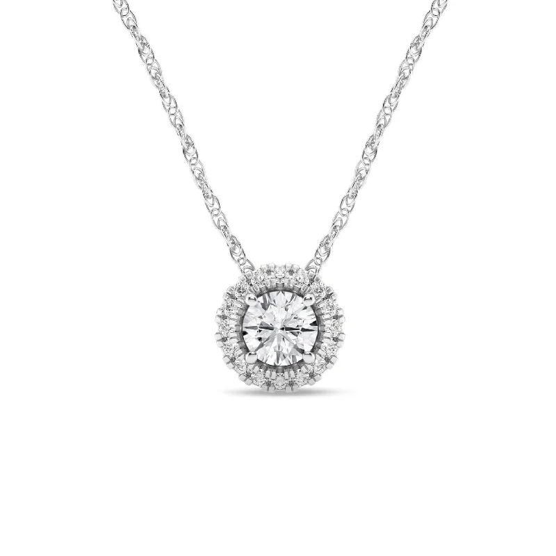 personalized engraved necklaces for women -Meera Halo Solitaire Necklace with 0.40ct of Laboratory Grown Diamonds in 9ct White Gold