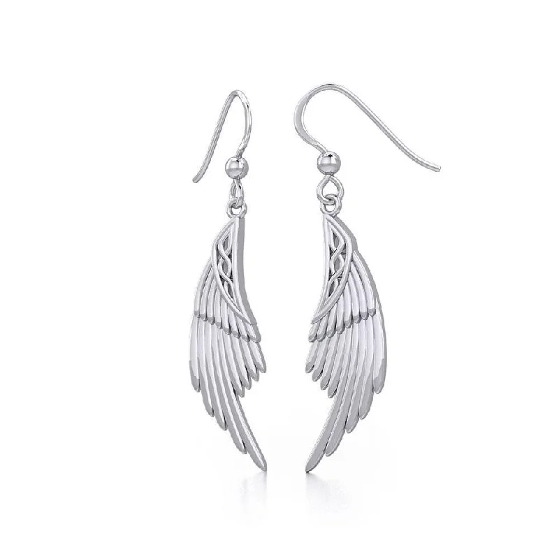 bold earrings for women -Celtic Angel Wing Silver Earrings TER1925