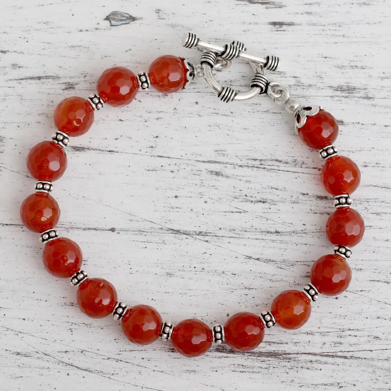 silver cuff bracelets for women -Royal Glow Carnelian & Silver Beaded Bracelet