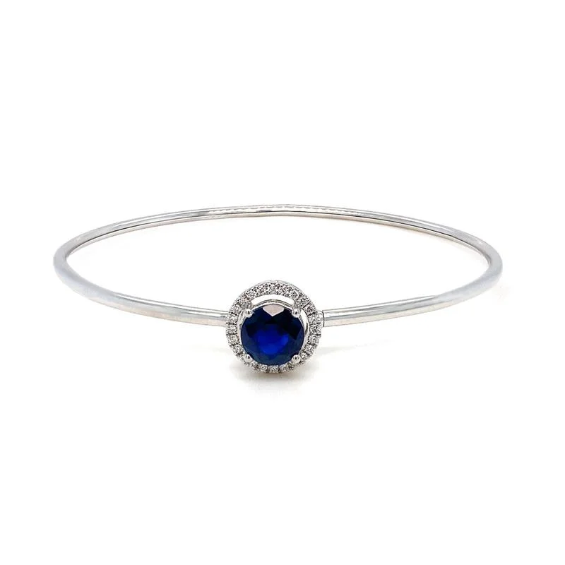 gold bangles for women -9K White Gold Diamond & Blue Sapphire Halo Bangle