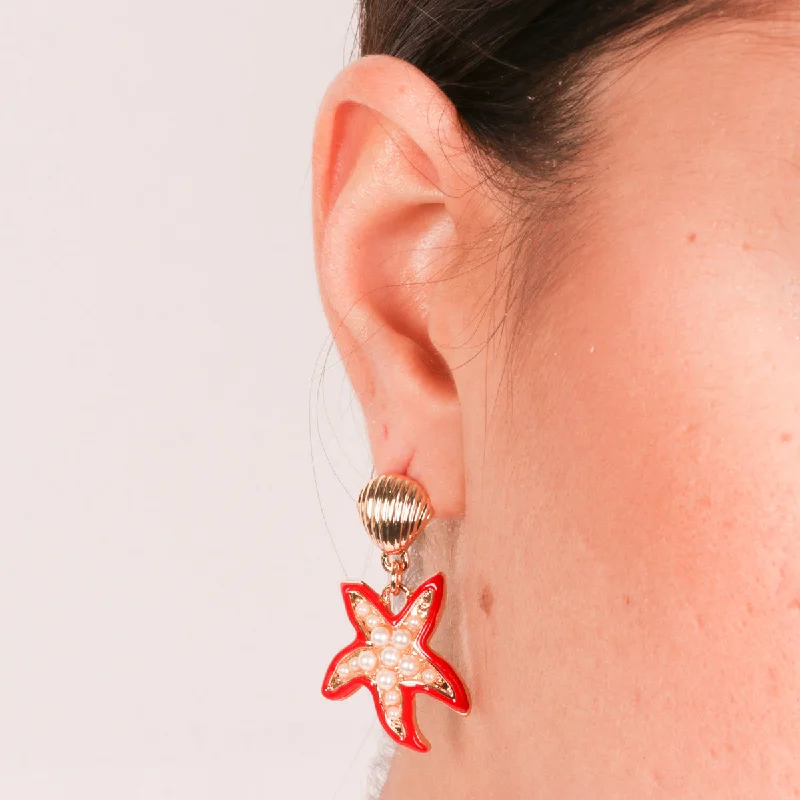 women’s crystal stud earrings -Earrings with Red Starfish