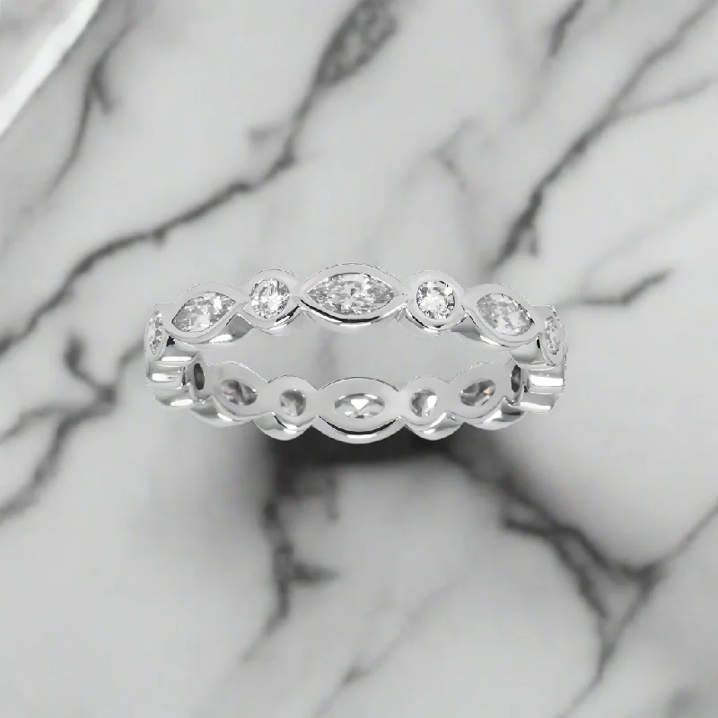 customized engagement rings -Lasritha 1 Carat Marquise & Round Lab Grown Diamond Eternity Ring in 14k White Gold