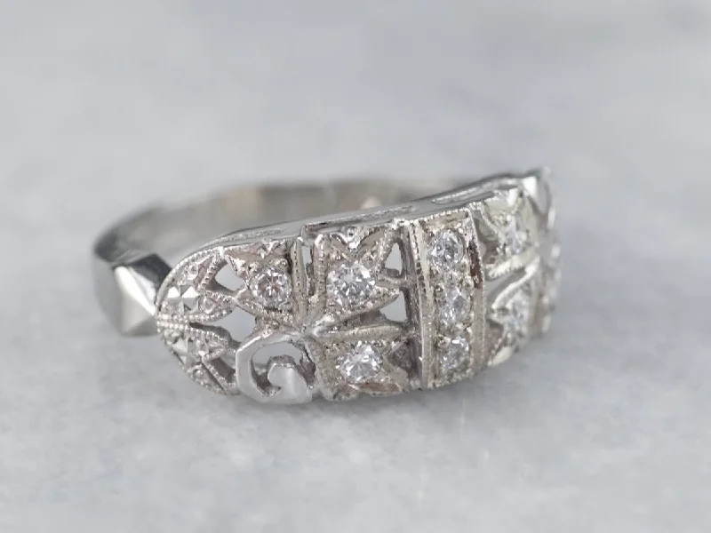 women’s engagement rings -Retro Era Botanical Diamond Ring