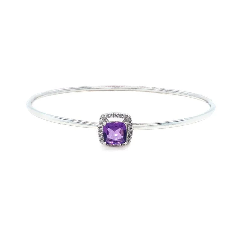 personalized bracelets for women -9K White Gold Diamond & Amethyst Halo Bangle